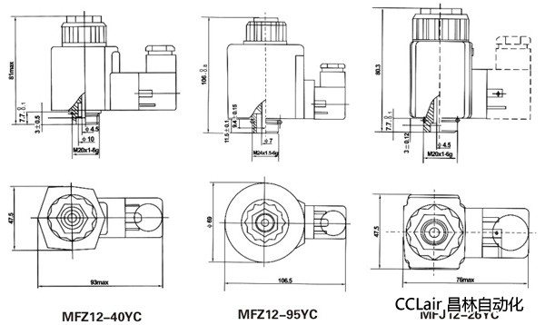 油研型液压阀用电磁铁线圈，MFJ12-YC交流湿式阀用电磁铁,MFZ12-YC直流湿式阀用电磁铁,比例电磁铁