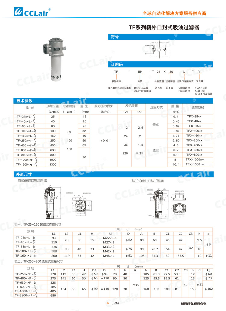 TF系列箱外自封式吸油过滤器